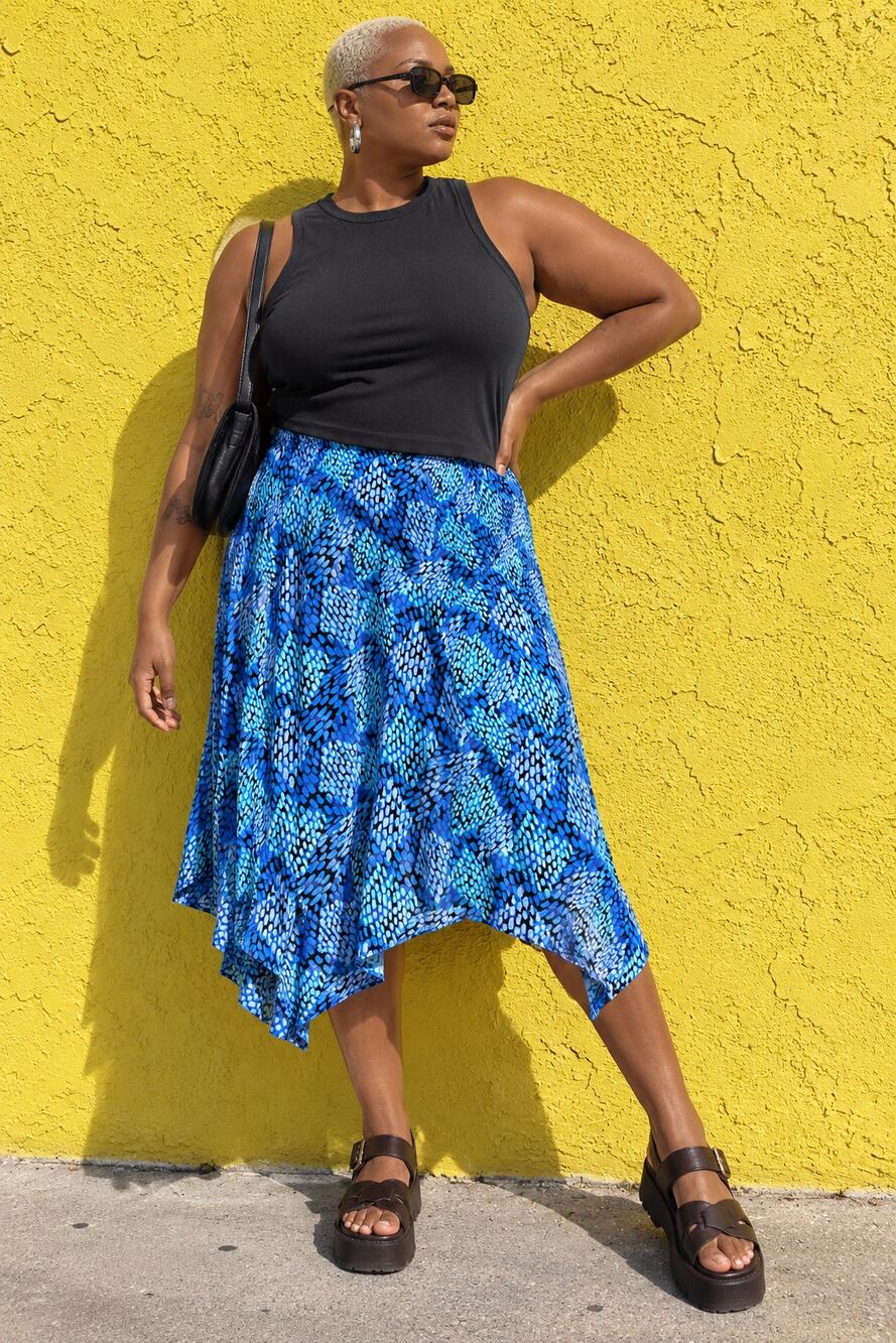 Style & Co Blue Abstract Handkerchief Hem Midi Skirt Womens XL